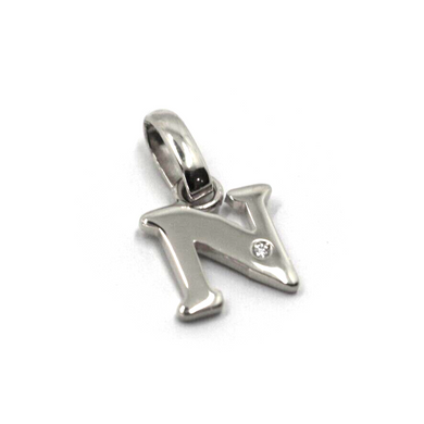 18k white gold pendant charm small initial letter N, 10mm, 0.4