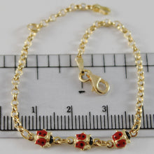 Load image into Gallery viewer, 18k yellow gold girl bracelet 6.30 glazed ladybird ladybug enamel, made in Italy.
