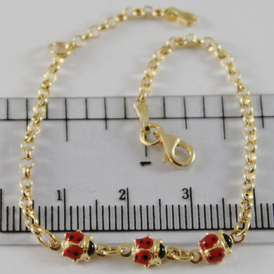 18k yellow gold girl bracelet 6.30 glazed ladybird ladybug enamel, made in Italy.