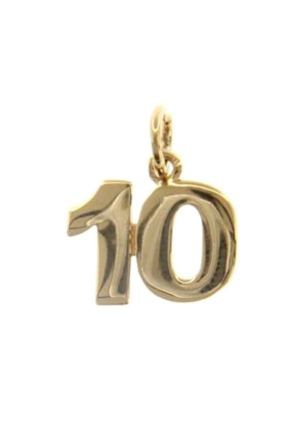 18k yellow gold number 10 ten small pendant charm, 0.4