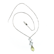 Load image into Gallery viewer, 18k white gold aquamarine 3 ct lemon quartz drop pendant venetian chain necklace.
