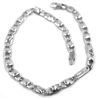 18k white gold bracelet flat mariner oval rounded alternate links, 20.5 cm, 8.1