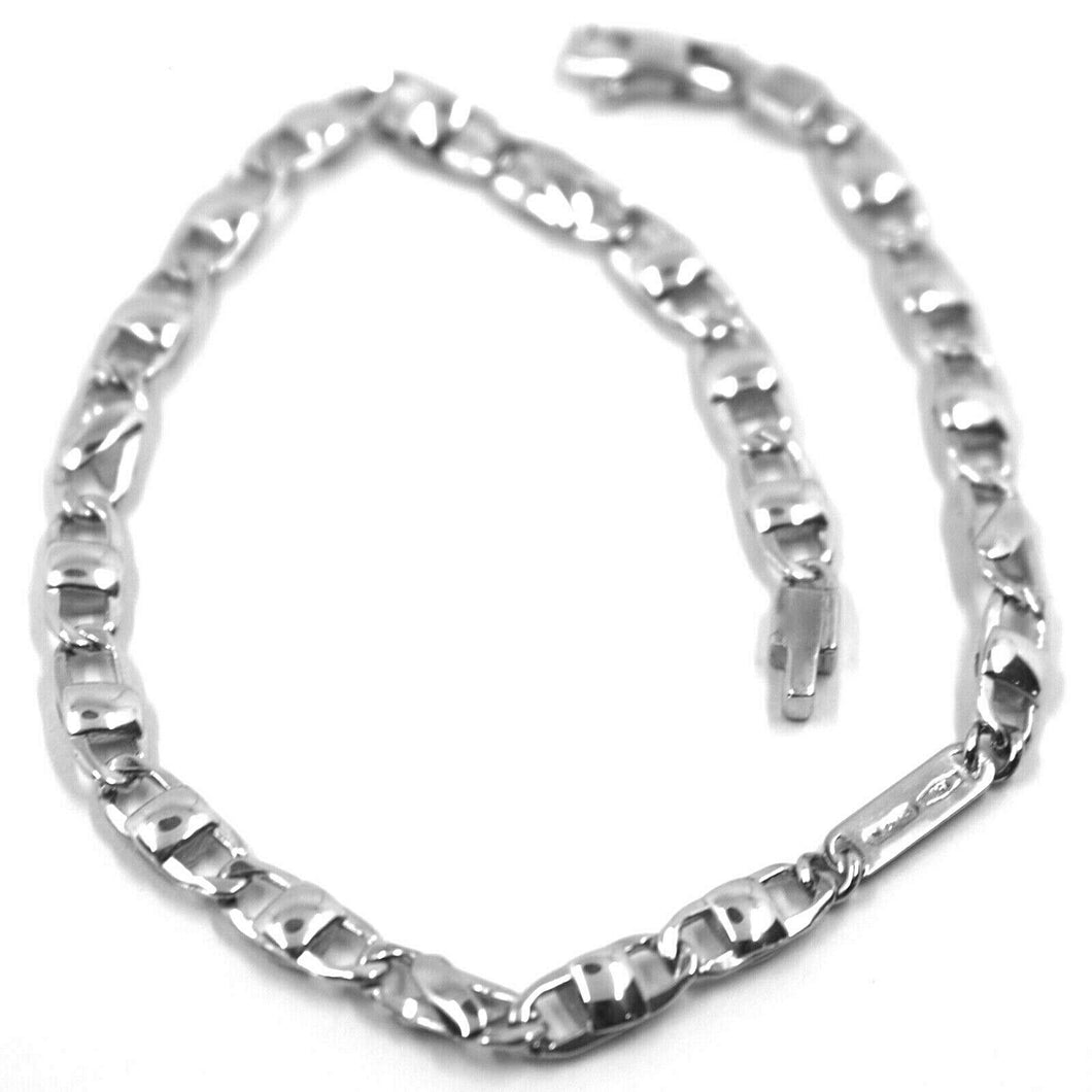 18k white gold bracelet flat mariner oval rounded alternate links, 20.5 cm, 8.1