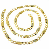 18K YELLOW WHITE GOLD CHAIN GOURMETTE & FLAT PLATES SQUARE LINKS 5.8 mm, 24