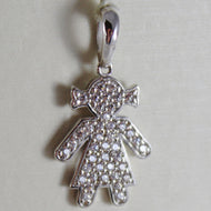 18k white gold girl pendant, baby, length 0.98 inches, zirconia.