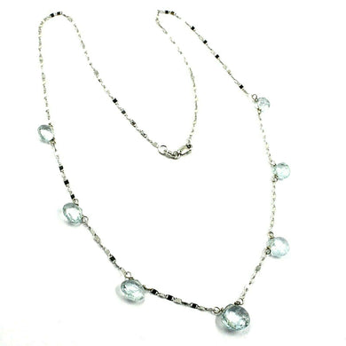 18k white gold necklace drop faceted aquamarine pendant alternate, chain.