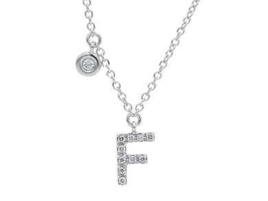 18k white gold necklace, pendant mini initial letter F, 0.7 cm, 0.3