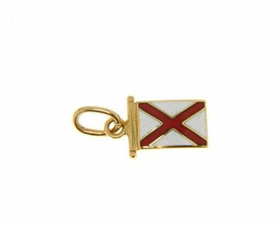 18k yellow gold nautical glazed flag letter v pendant charm medal enamel Italy.