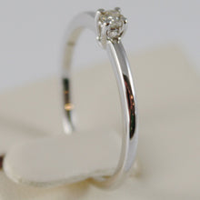 Load image into Gallery viewer, 18K WHITE GOLD SOLITAIRE WEDDING BAND THIN STEM RING DIAMOND 0.07 MADE IN ITALY
