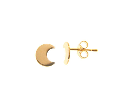 18K YELLOW GOLD EARRINGS SMALL FLAT MOON, SHINY, SMOOTH, 5mm, MADE IN ITALY.