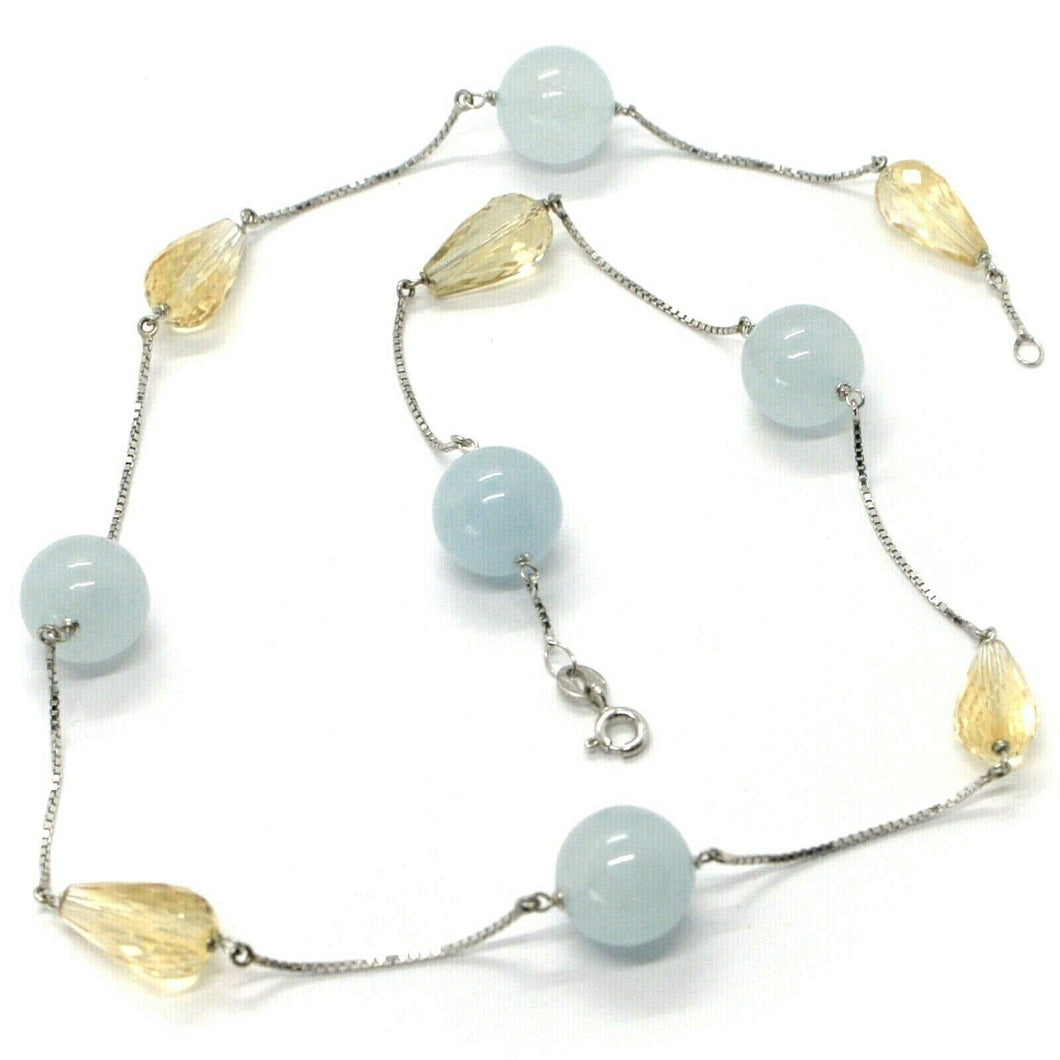 18k white gold necklace venetian chain faceted drop citrine & big aquamarine.