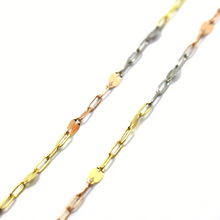 Load image into Gallery viewer, 18k yellow white rose gold necklace, oval flat chain alternate white 6mm pearls.
