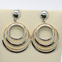 Load image into Gallery viewer, 18K YELLOW WHITE GOLD PENDANT EARRINGS ALTERNATE WORKED CIRCLES, MADE IN ITALY
