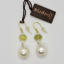 Load image into Gallery viewer, SOLID 18K YELLOW GOLD EARRINGS WITH WHITE PEARL AND LEMON QUARTZ MADE IN ITALY.
