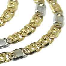 Load image into Gallery viewer, SOLID 18K YELLOW WHITE GOLD CHAIN TIGER EYE ALTERNATE 3+1 FLAT LINKS 5.5mm, 20&quot;
