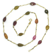 Load image into Gallery viewer, 18K YELLOW GOLD NECKLACE, HEARTS CHAIN, ALTERNATE FACETED TOURMALINE DROPS
