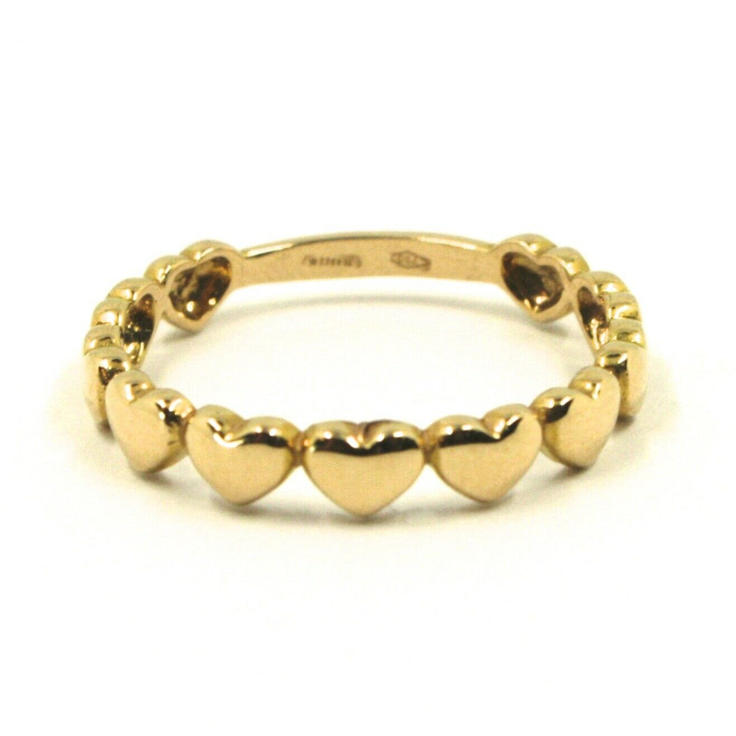 SOLID 18K YELLOW GOLD BAND RING, ROW OF ROUNDED HEARTS, HEART, MADE IN ITALY.