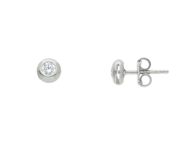 18K WHITE GOLD BEZEL EARRINGS CUBIC ZIRCONIA WITH FRAME SOLITAIRE DIAMETER 5mm.