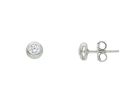 18K WHITE GOLD BEZEL EARRINGS CUBIC ZIRCONIA WITH FRAME SOLITAIRE DIAMETER 5mm.