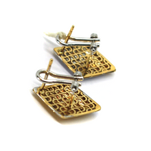 Load image into Gallery viewer, 18K WHITE YELLOW GOLD RHOUMBUS 20mm EARRINGS BICLOR ONDULATE, CLIP-ON CLOSURE.
