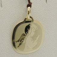 18K YELLOW GOLD PENDANT SQUARE MEDAL GUARDIAN ANGEL 15 MM ENGRAVABLE ITALY MADE.
