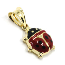 Load image into Gallery viewer, 18K YELLOW GOLD ROUNDED LADYBUG PENDANT ENAMEL 1.6cm, 0.63&quot;, BLACK AND RED.
