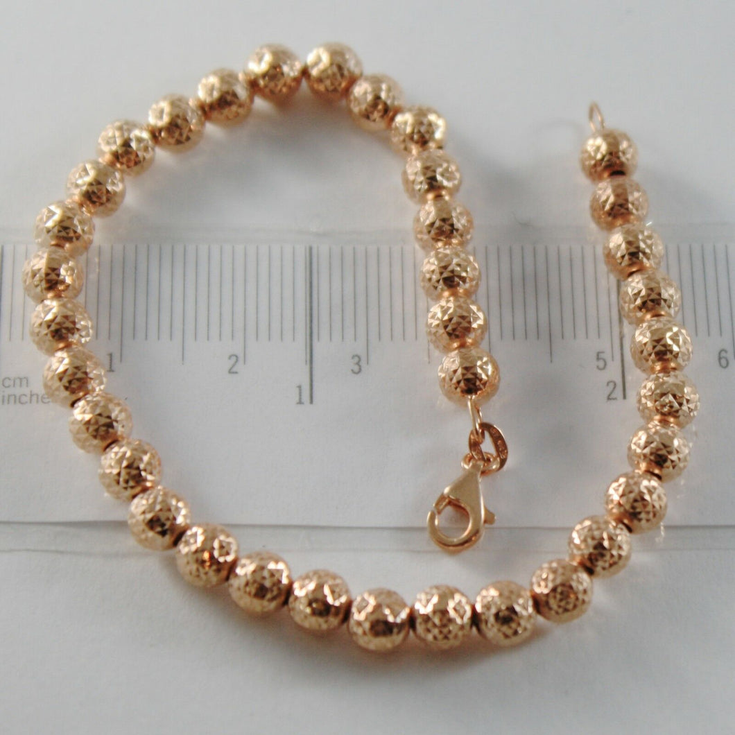 18k rose pink gold bracelet with finely worked spheres 5 mm balls made in Italy.