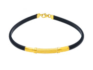 18K YELLOW GOLD BRACELET 5mm ROUND HALF TUBE LUCID SATIN PLATE BLACK RUBBER 8.3