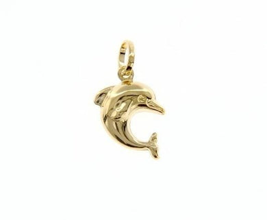 18K YELLOW GOLD ROUNDED LUCKY DOLPHIN PENDANT CHARM 20 MM SMOOTH MADE IN ITALY.