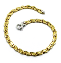 Load image into Gallery viewer, solid 18k yellow white gold bracelet flat 4.5mm infinite figure 8 oval wave link.
