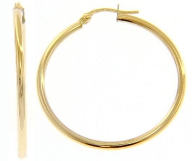 18K YELLOW GOLD ROUND CIRCLE EARRINGS DIAMETER 30 MM, WIDTH 2 MM, MADE IN ITALY.