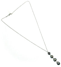 Load image into Gallery viewer, 18k white gold lariat necklace rolo chain fw round oval drop black pearl pendant.
