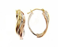 18K YELLOW WHITE ROSE GOLD OVAL HOOP WAVE EARRINGS SIZE 24 x 13 MM MADE IN ITALY.
