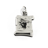 18k white gold parchment medal pendant, 18mm zodiacal sign taurus smooth & satin.