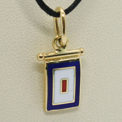 18k yellow gold nautical glazed flag letter w pendant charm medal enamel Italy.