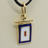 18k yellow gold nautical glazed flag letter w pendant charm medal enamel Italy.