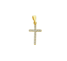 Load image into Gallery viewer, SMALL 18K YELLOW GOLD 10mm SQUARE CROSS WITH WHITE CUBIC ZIRCONIA
