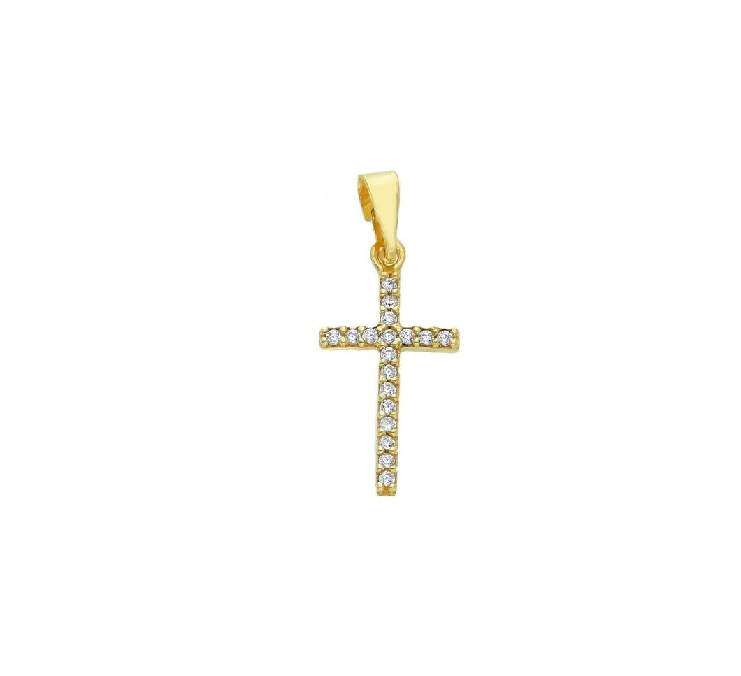 SMALL 18K YELLOW GOLD 10mm SQUARE CROSS WITH WHITE CUBIC ZIRCONIA