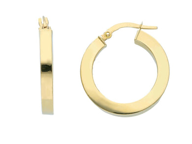 18K YELLOW GOLD CIRCLE EARRINGS DIAMETER 15 MM WITH SQUARE TUBE   MADE IN ITALY.