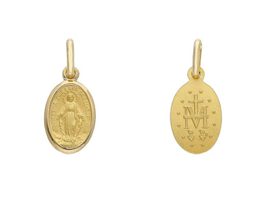 SOLID 18K YELLOW GOLD MIRACULOUS MEDAL, VIRGIN MARY, MADONNA, 0.8 MADE IN ITALY.