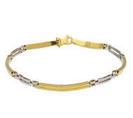 18K YELLOW WHITE GOLD MAN SEMI RIGID THIN BRACELET ALTERNATE 3mm SMOOTH PLATES.
