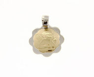 18K YELLOW WHITE GOLD PENDANT FLOWER GUARDIAN ANGEL MEDAL ENGRAVABLE ITALY MADE.