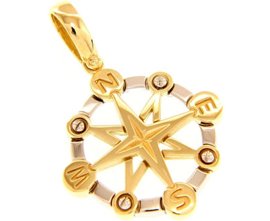 18k yellow white gold compass wind rose round big pendant, diameter 30mm 1.2