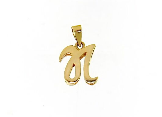18K YELLOW GOLD LUSTER PENDANT WITH INITIAL N LETTER N MADE IN ITALY 0.71 INCHES