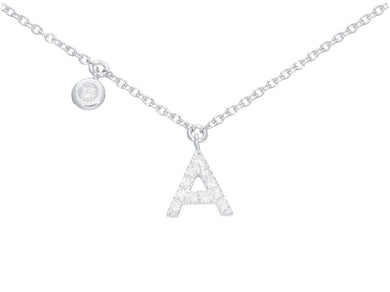 18k white gold necklace, pendant mini initial letter A, 0.7 cm, 0.3