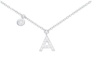 18k white gold necklace, pendant mini initial letter A, 0.7 cm, 0.3