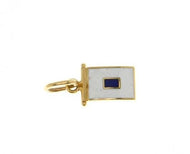 18k yellow gold nautical glazed flag letter s pendant charm medal enamel Italy.