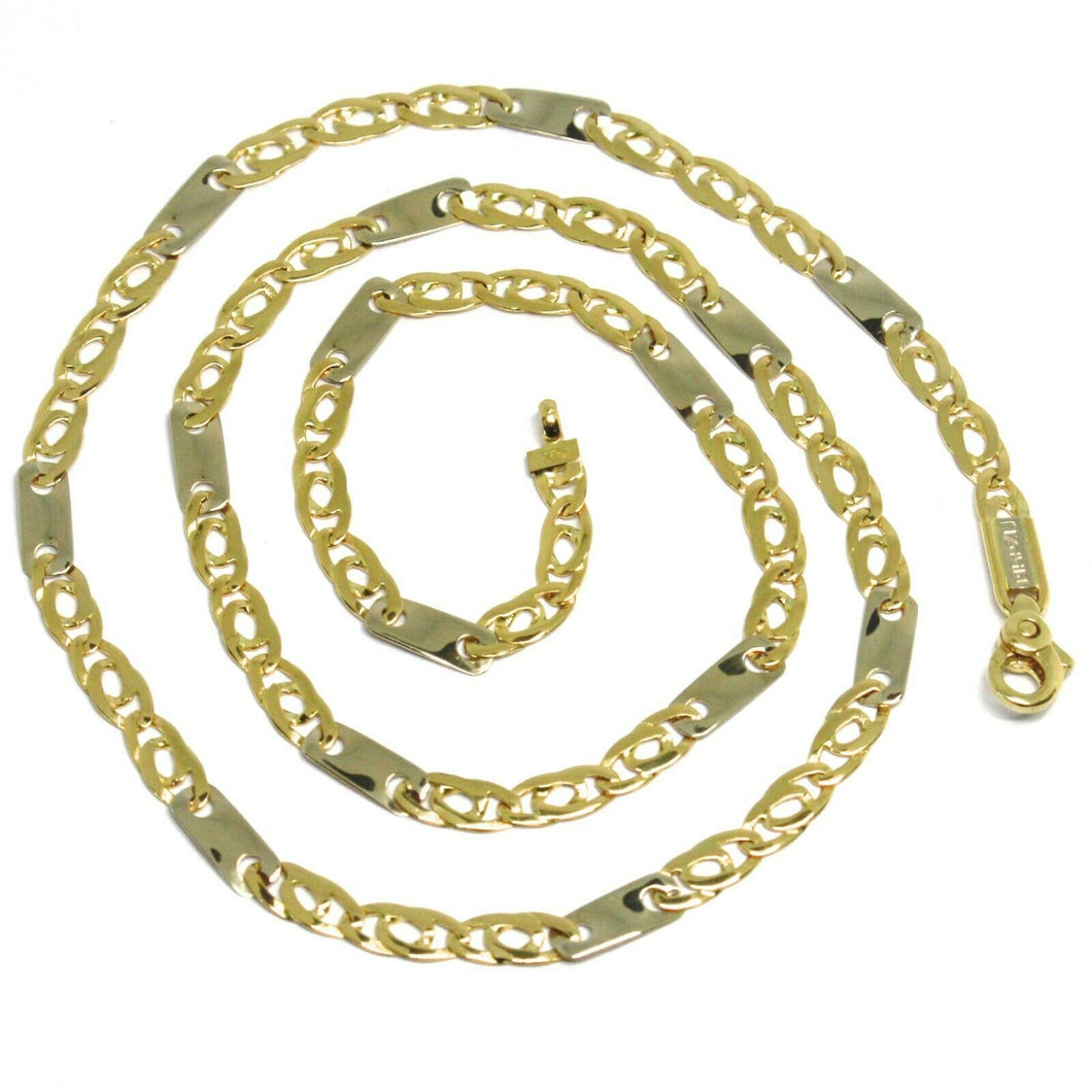 18K YELLOW WHITE GOLD CHAIN, EYE AND PLATE ALTERNATE LINK, 20 INCHES, ITALY MADE.
