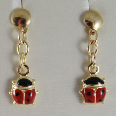 18k yellow gold pendant earrings glazed ladybird ladybug for kids made in Italy.