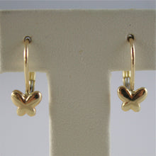 Load image into Gallery viewer, solid 18k yellow gold pendant earrings with butterflies leverback, made in Italy.
